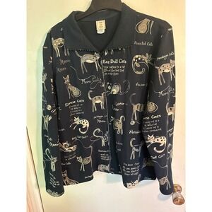 Jess‎ & Jane Cats World Jacket Novelty Print Full Zip Up XL